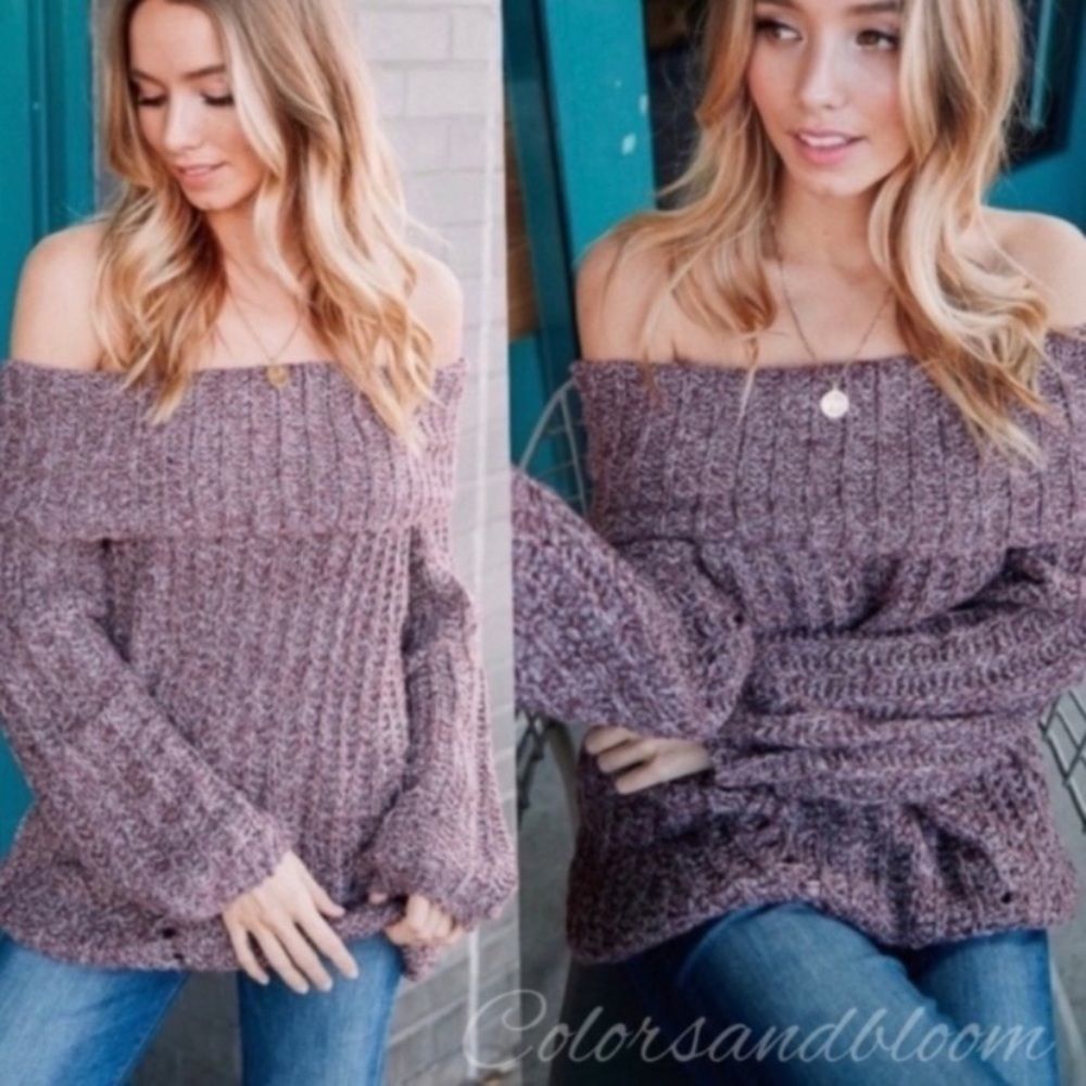 OFF SHOULDER KNIT SWEATER- WINE